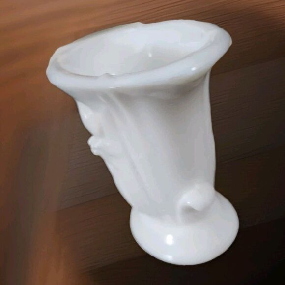 Vintage Slag Glass Akro Agate White Embossed Flower Vase 4-1/4" circa 1930s 40s - Picture 4 of 10